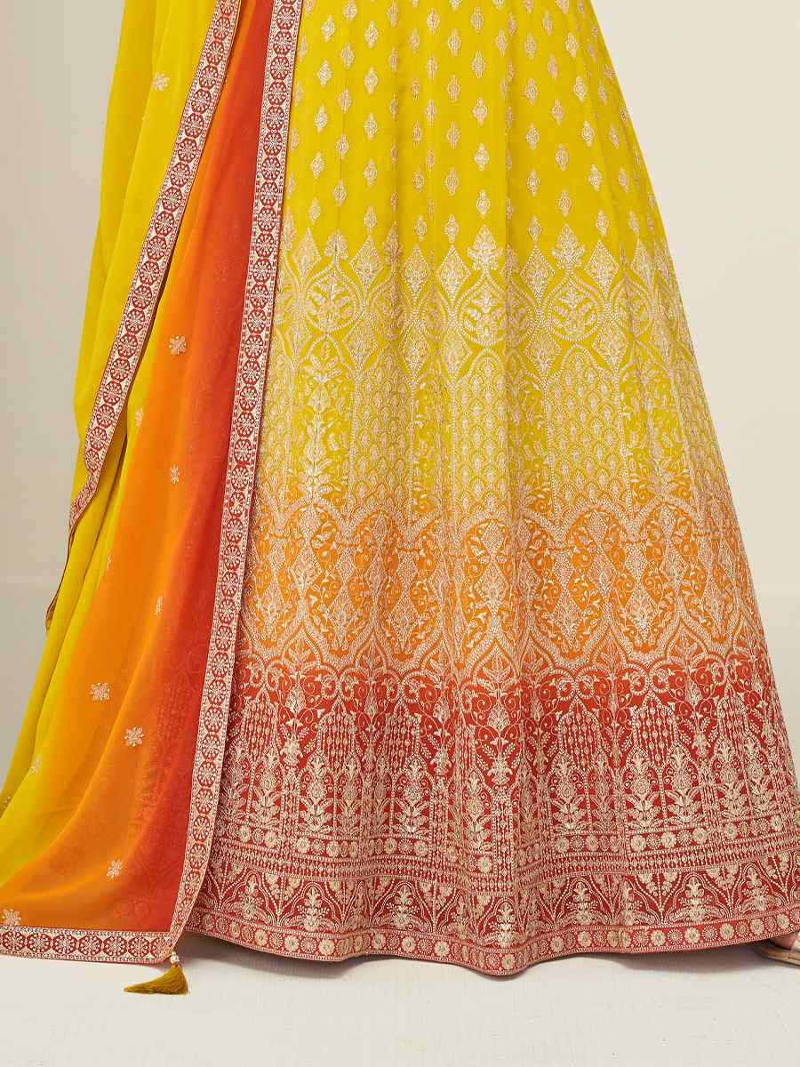 Multi Premium Georgette Embroidered Festival Casual Wedding Gown Women Wear
