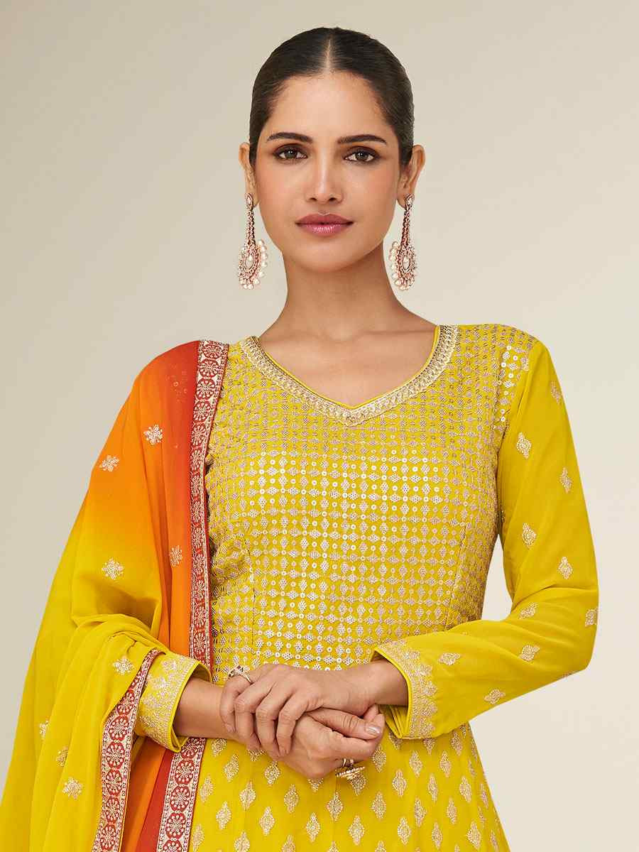 Multi Premium Georgette Embroidered Festival Casual Wedding Gown Women Wear