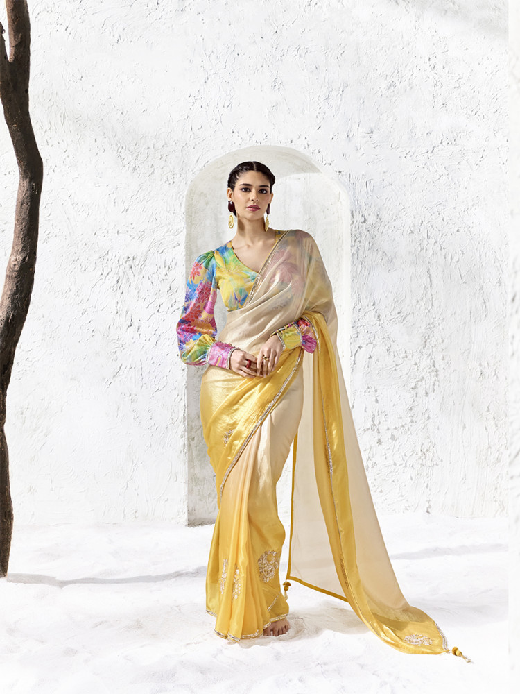 Image of Multi Premium Luxe Silk Organza Embroidery Sequins Wedding Reception Party Festival Casual Heavy Border Sarees