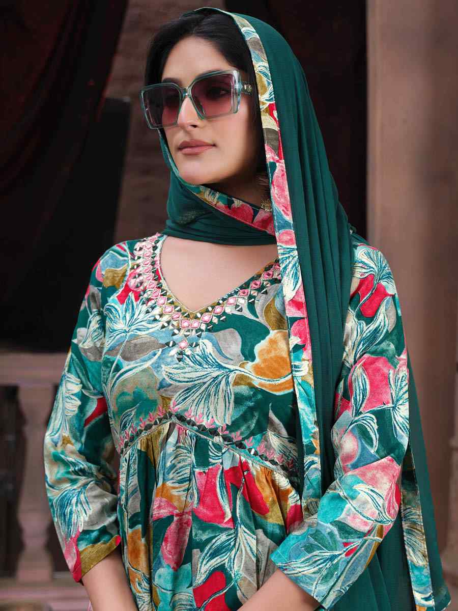 Multi Premium Rayon Embroidered Festival Mehendi Ready Pant Salwar Kameez
