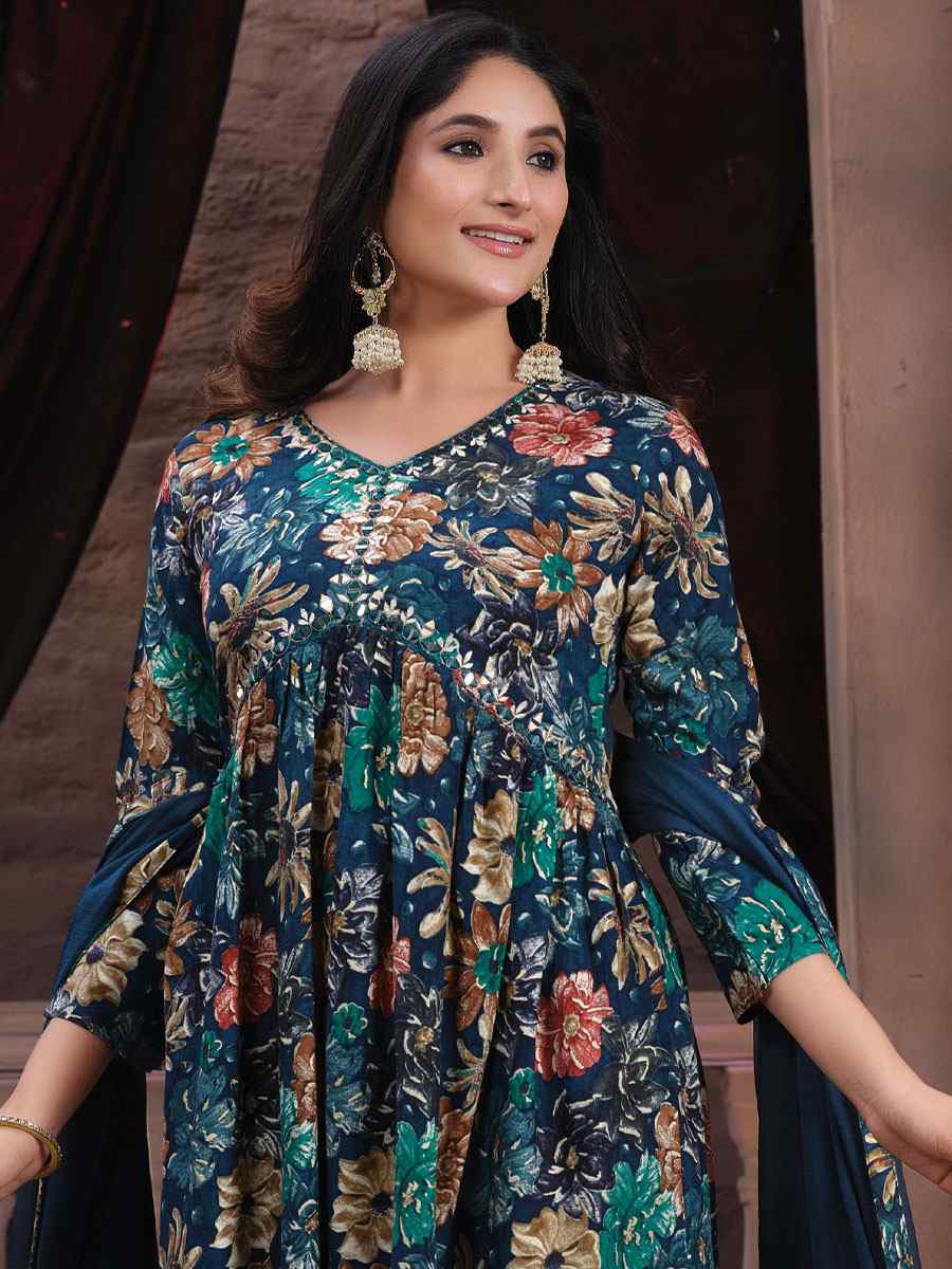 Multi Premium Rayon Embroidered Festival Mehendi Ready Pant Salwar Kameez