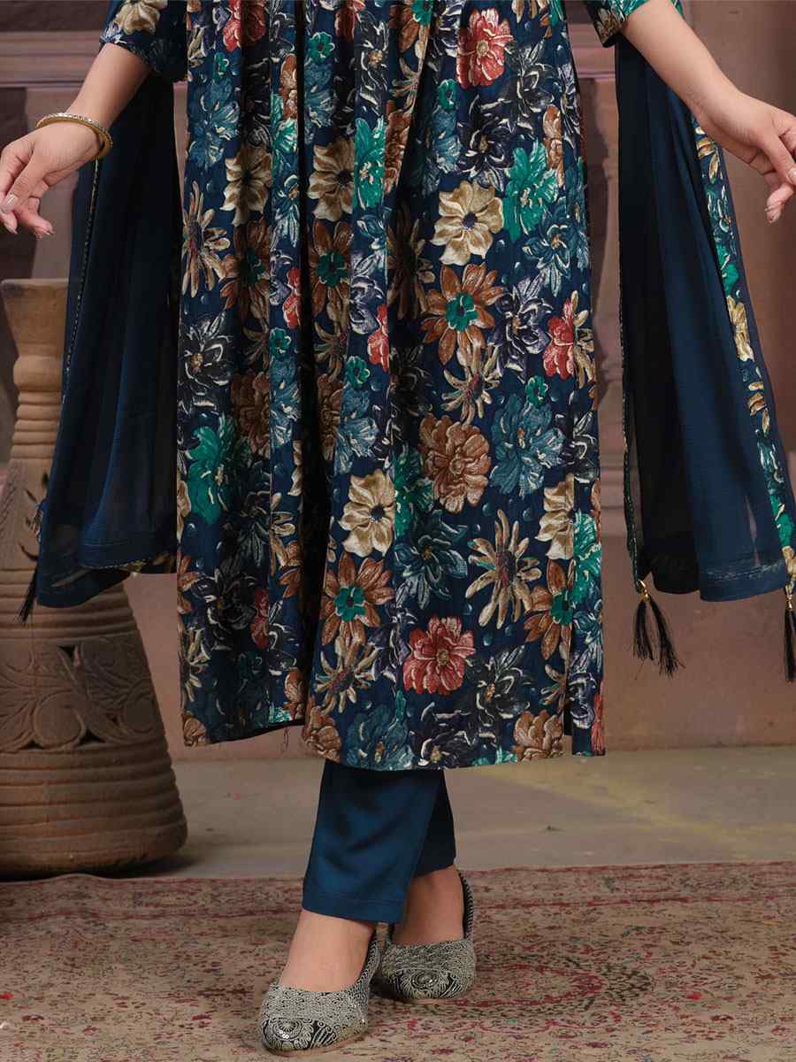 Multi Premium Rayon Embroidered Festival Mehendi Ready Pant Salwar Kameez