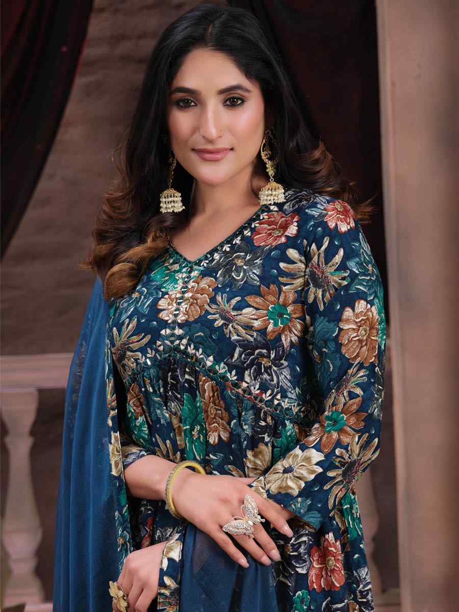 Multi Premium Rayon Embroidered Festival Mehendi Ready Pant Salwar Kameez