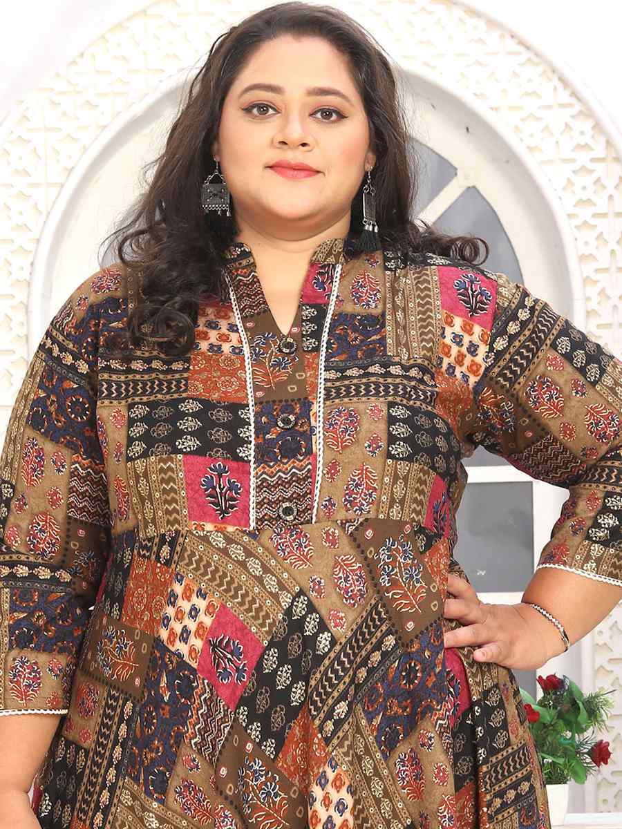 Multi Premium Rayon Printed Festival Casual Kurti With Bottom