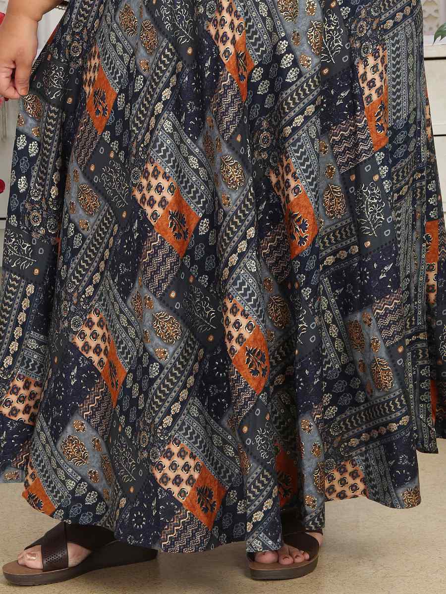 Multi Premium Rayon Printed Festival Casual Kurti With Bottom
