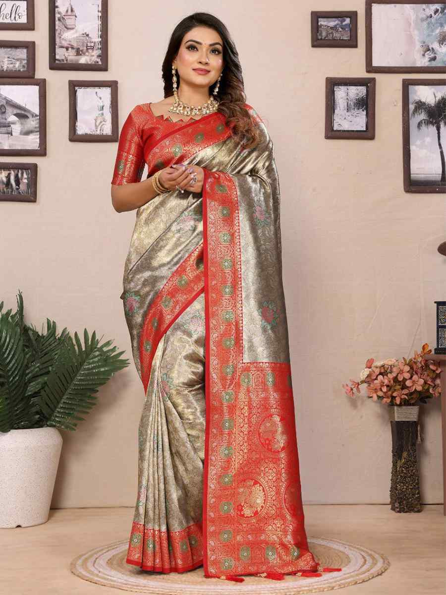 Multi Pure Banarasi Tissue Silk Handwoven Festival Wedding Fancy Heavy Border Saree