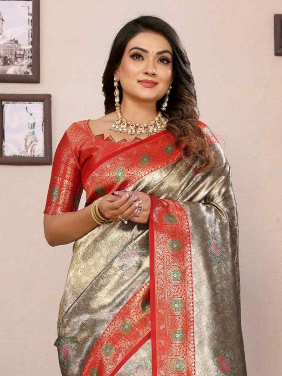 Multi Pure Banarasi Tissue Silk Handwoven Festival Wedding Fancy Heavy Border Saree