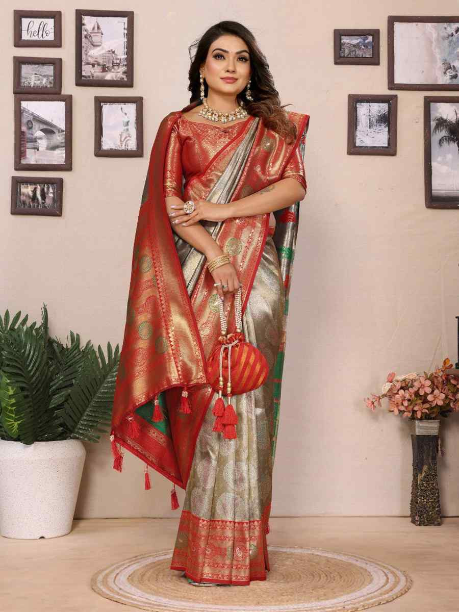 Multi Pure Banarasi Tissue Silk Handwoven Festival Wedding Fancy Heavy Border Saree