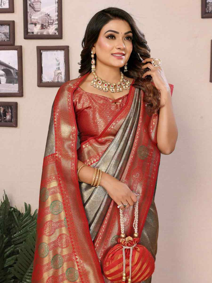 Multi Pure Banarasi Tissue Silk Handwoven Festival Wedding Fancy Heavy Border Saree