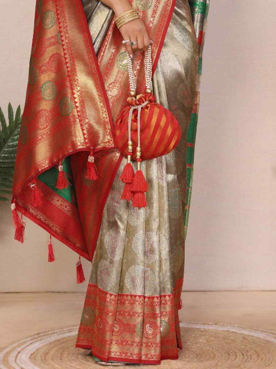 Multi Pure Banarasi Tissue Silk Handwoven Festival Wedding Fancy Heavy Border Saree