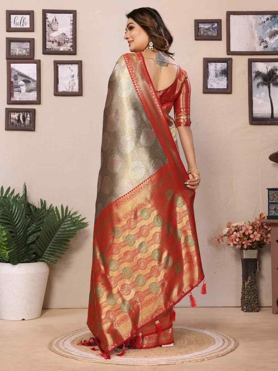 Multi Pure Banarasi Tissue Silk Handwoven Festival Wedding Fancy Heavy Border Saree
