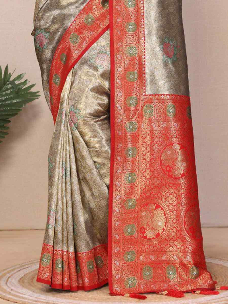 Multi Pure Banarasi Tissue Silk Handwoven Festival Wedding Fancy Heavy Border Saree