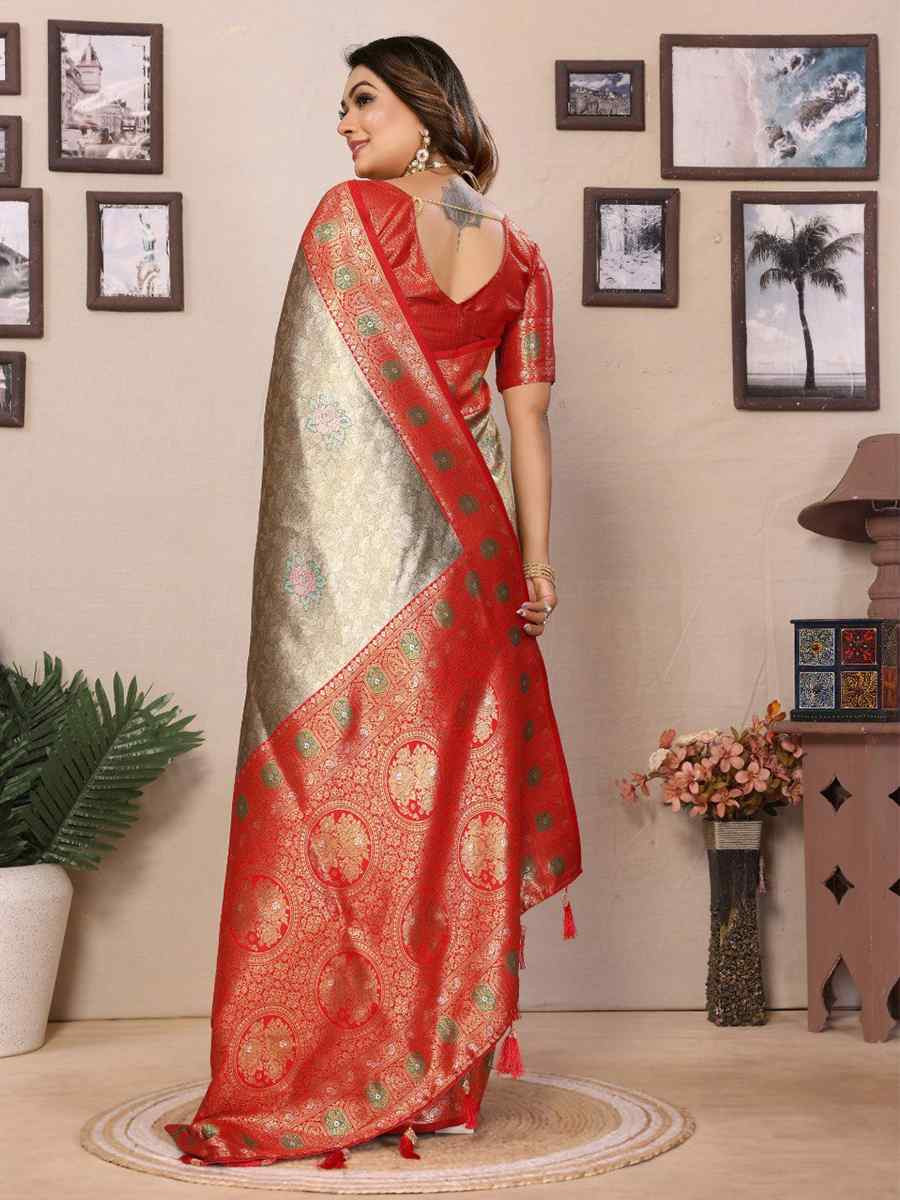 Multi Pure Banarasi Tissue Silk Handwoven Festival Wedding Fancy Heavy Border Saree