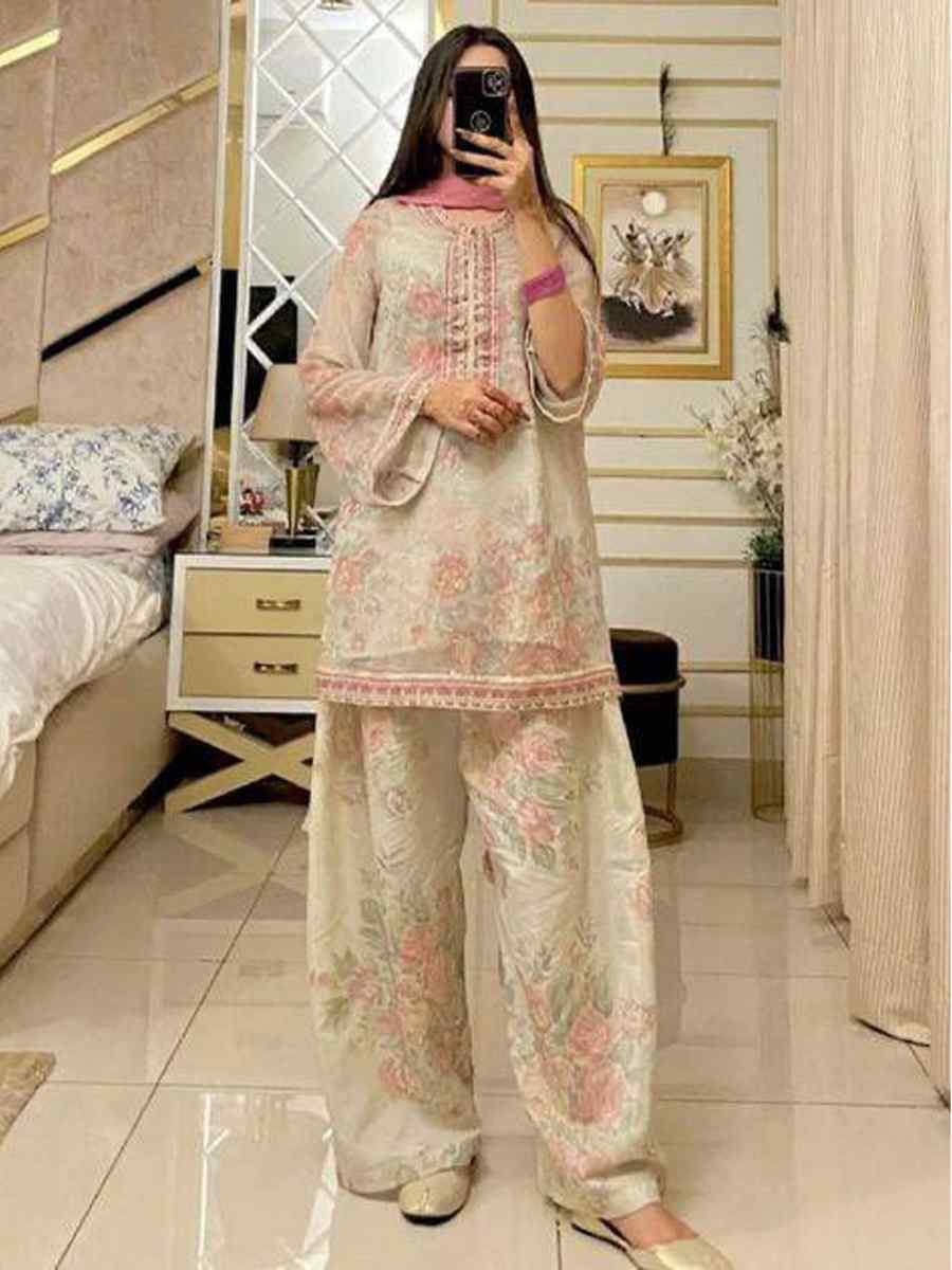 Multi Pure Chiffon Georgette Printed Mehendi Wedding Ready Farsi Pant Salwar Kameez