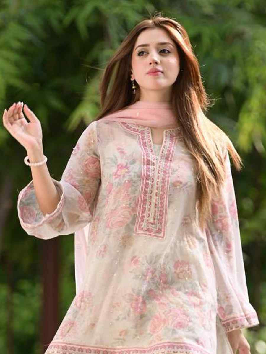 Multi Pure Chiffon Georgette Printed Mehendi Wedding Ready Farsi Pant Salwar Kameez