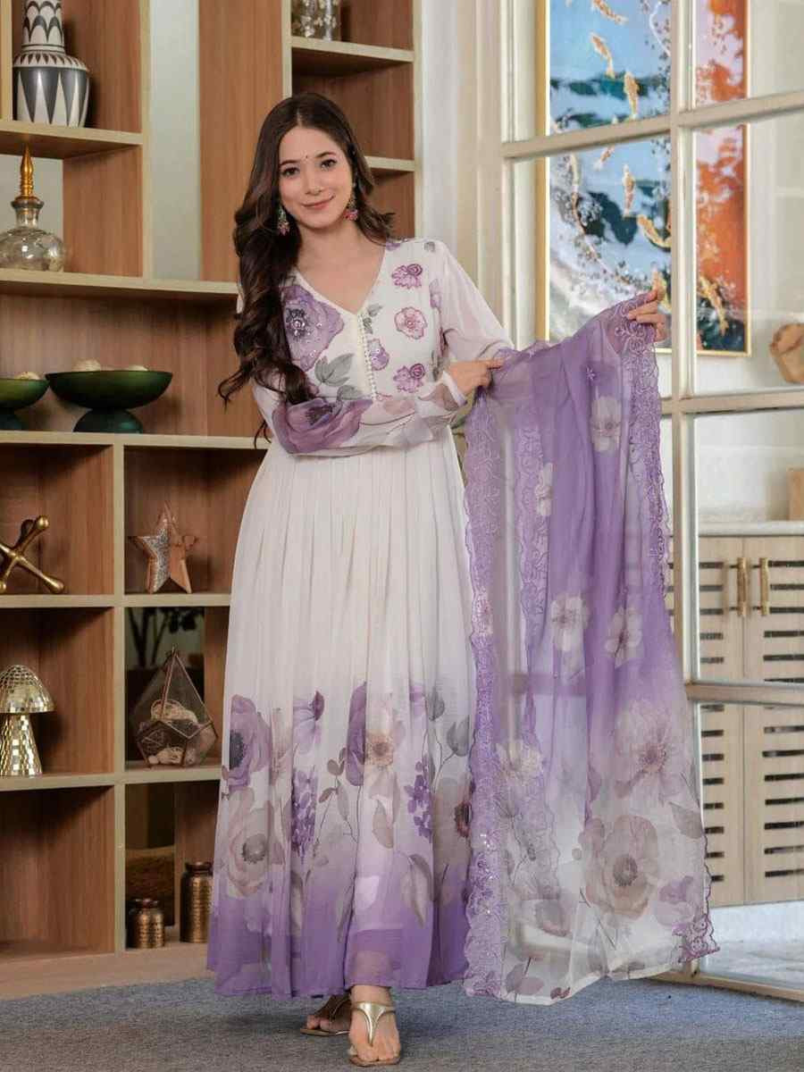 Multi Pure Chiffon Printed Embroidery Party Wedding Festival Casual Ready Anarkali Salwar Kameez