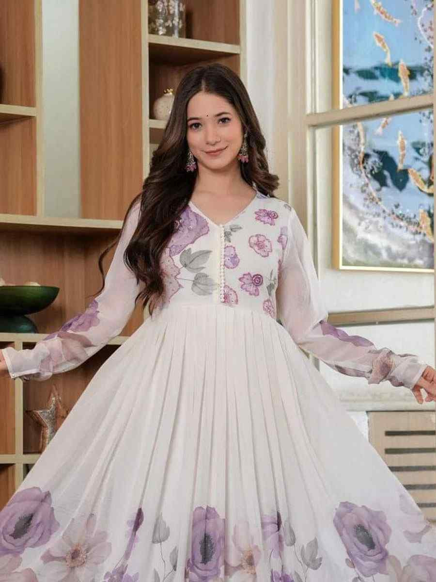 Multi Pure Chiffon Printed Embroidery Party Wedding Festival Casual Ready Anarkali Salwar Kameez