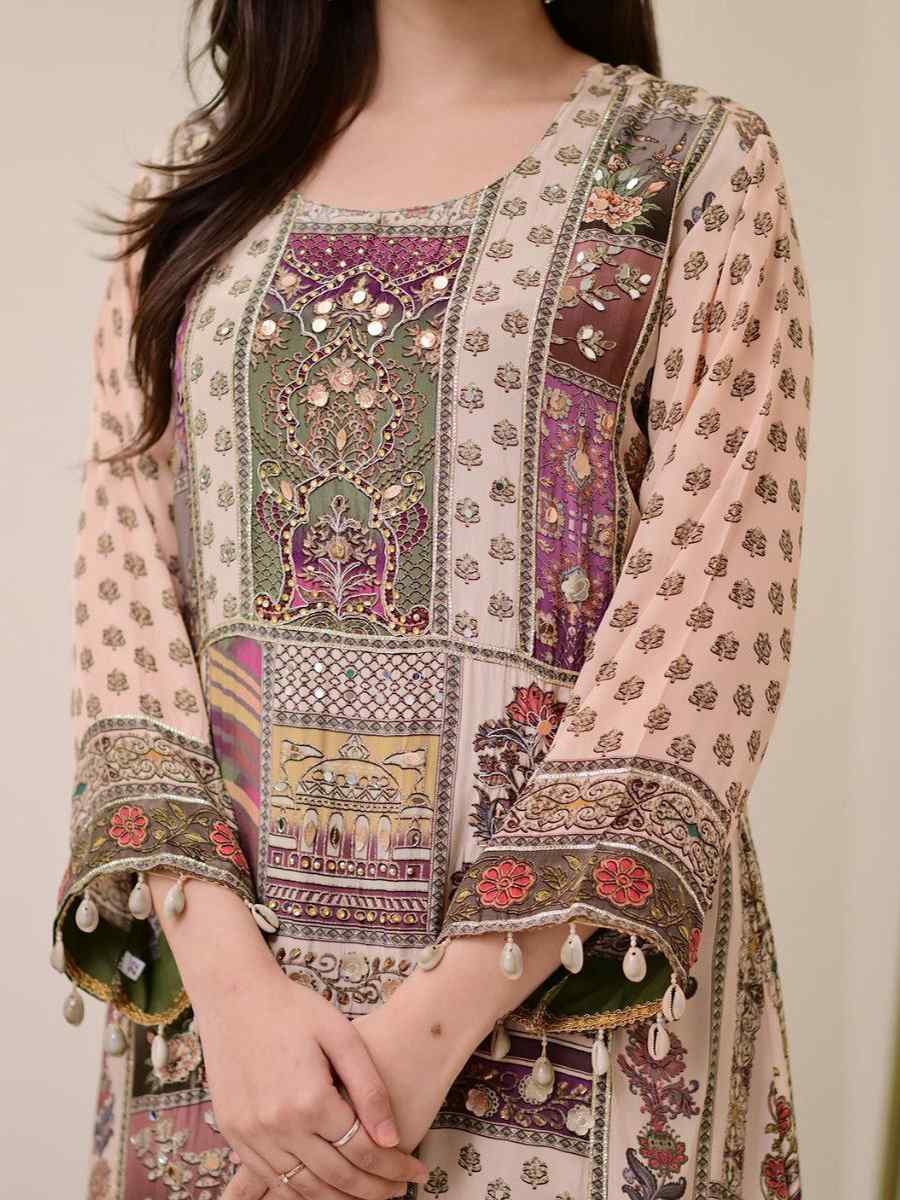 Multi Pure Chinon Embroidered Festival Casual Ready Pant Salwar Kameez