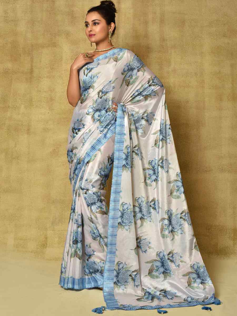Multi Pure Chinon Printed Party Festival Contemporary Saree