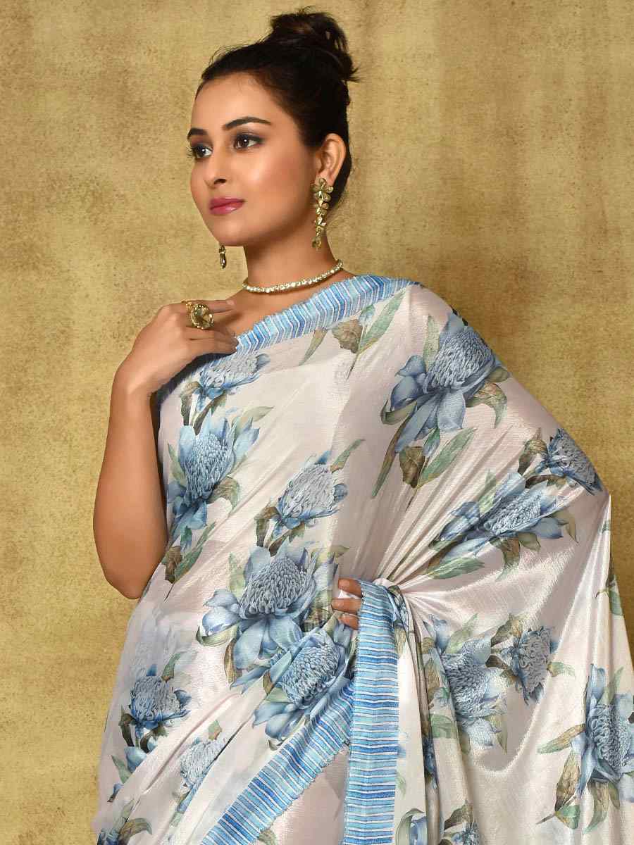 Multi Pure Chinon Printed Party Festival Contemporary Saree