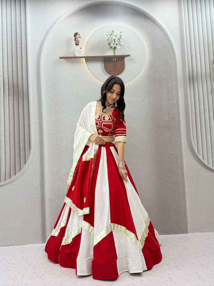Image of Multi Pure Coton Heavy Gota Patti Lace Wedding Reception Party Wear Festival Ready Circular Lehenga Choli
