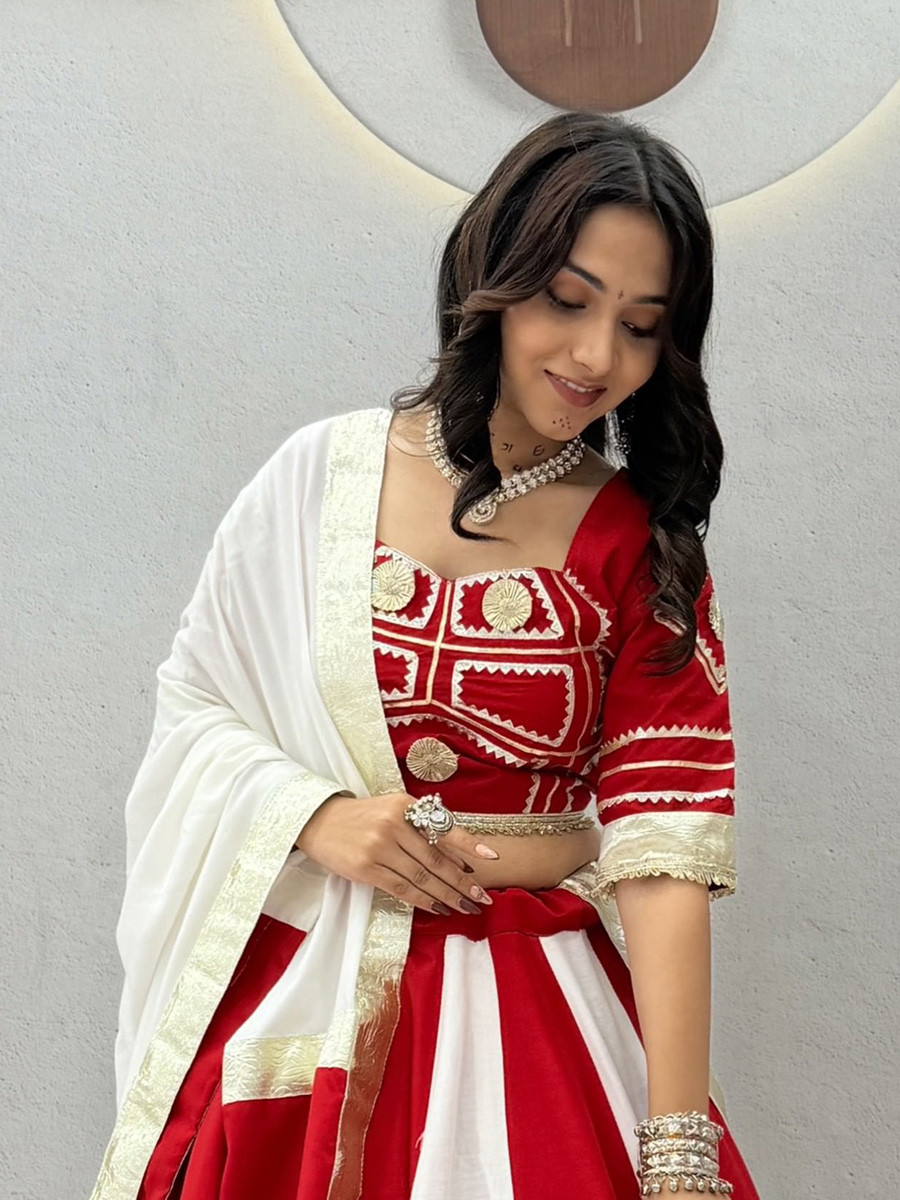 Multi Pure Coton Heavy Gota Patti Lace Wedding Reception Party Wear Festival Ready Circular Lehenga Choli