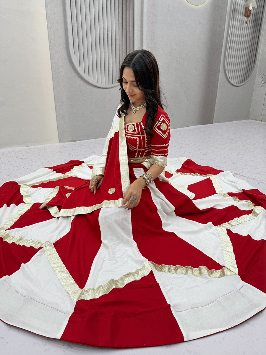 Multi Pure Coton Heavy Gota Patti Lace Wedding Reception Party Wear Festival Ready Circular Lehenga Choli