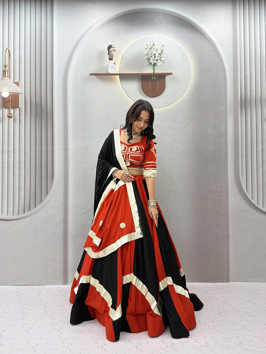 Multi Pure Coton Heavy Gota Patti Lace Wedding Reception Party Wear Festival Ready Circular Lehenga Choli