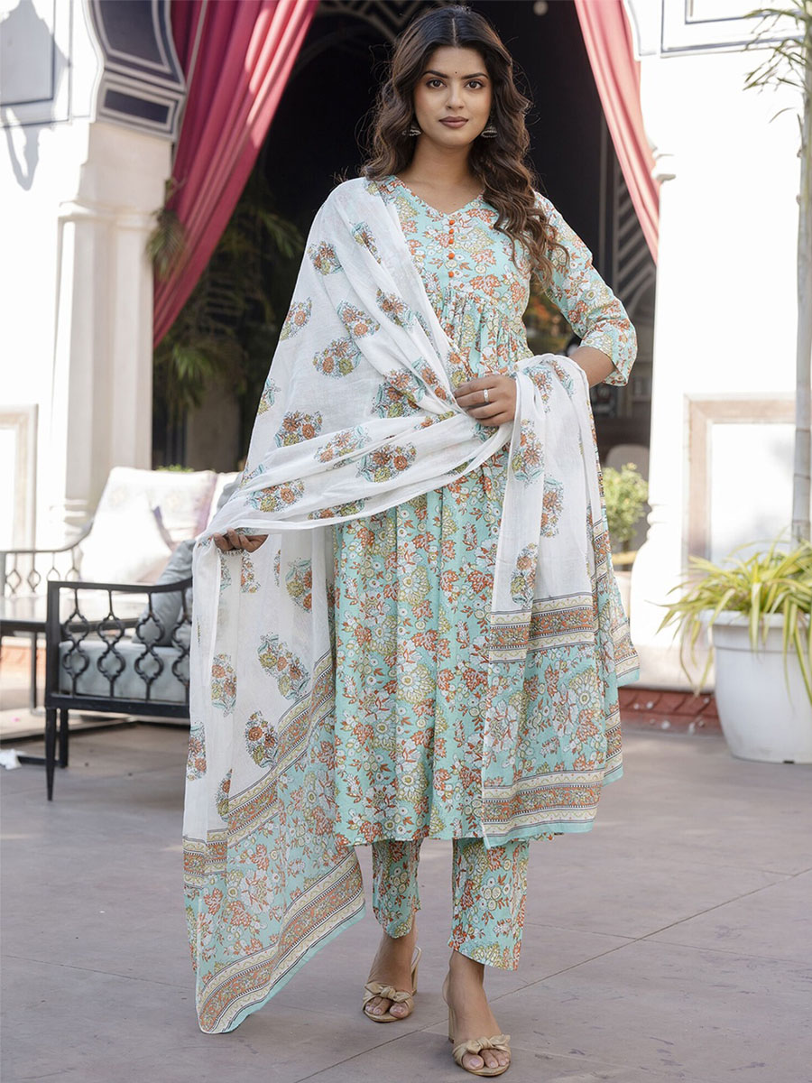 Multi Pure Cotton Printed Festival Casual Ready Anarkali Salwar Kameez