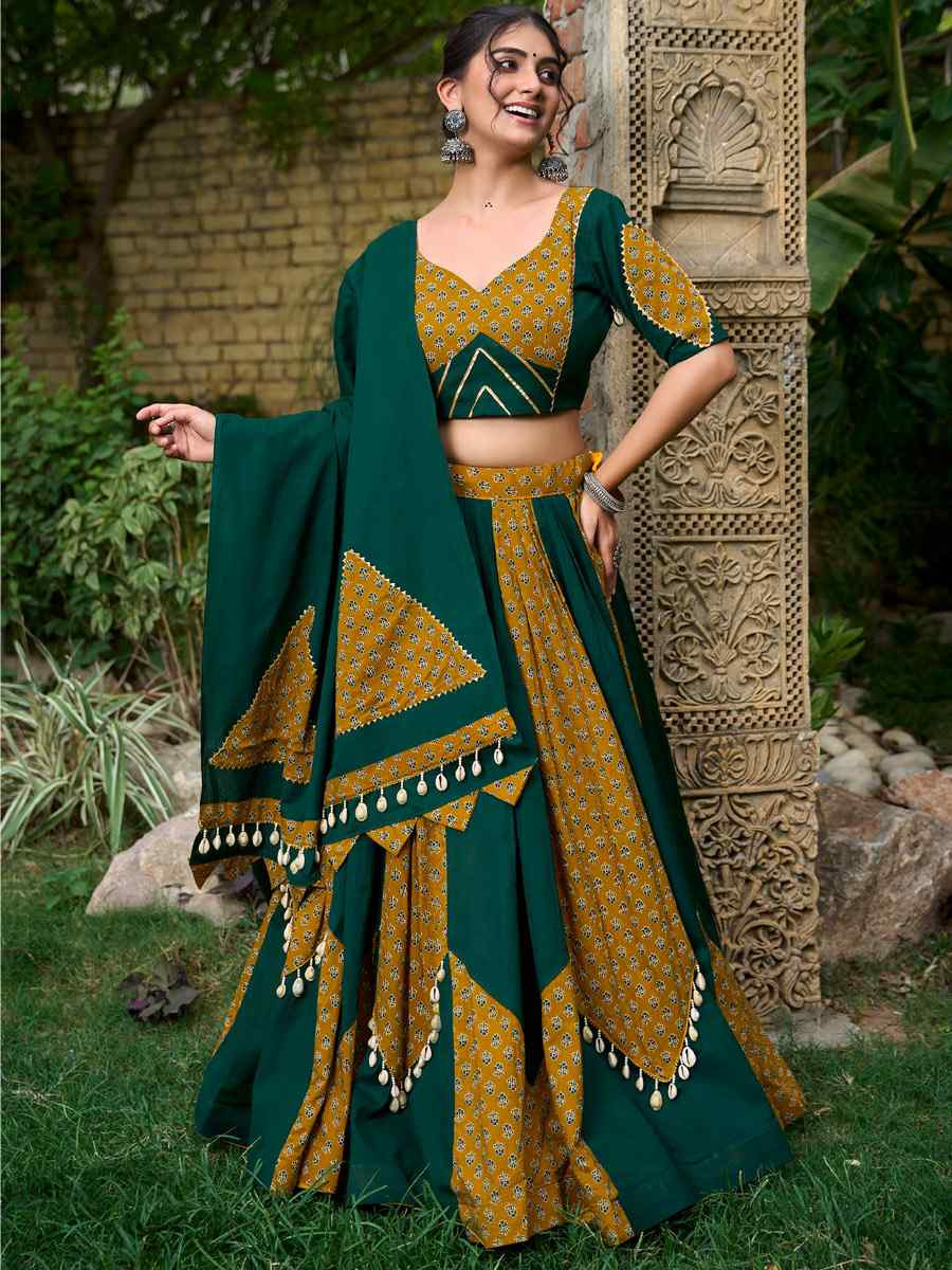 Multi Pure Cotton Printed Festival Mehendi Traditional Lehenga Choli
