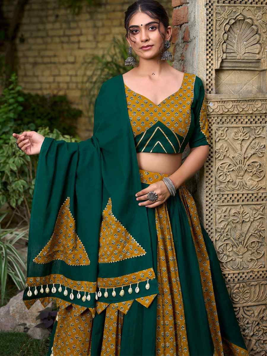 Multi Pure Cotton Printed Festival Mehendi Traditional Lehenga Choli