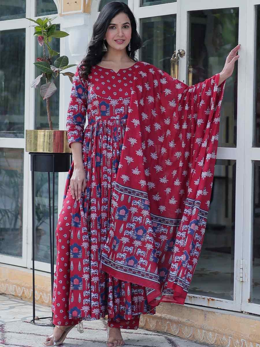 Multi Pure Cotton Printed Mehendi Wedding Ready Anarkali Salwar Kameez