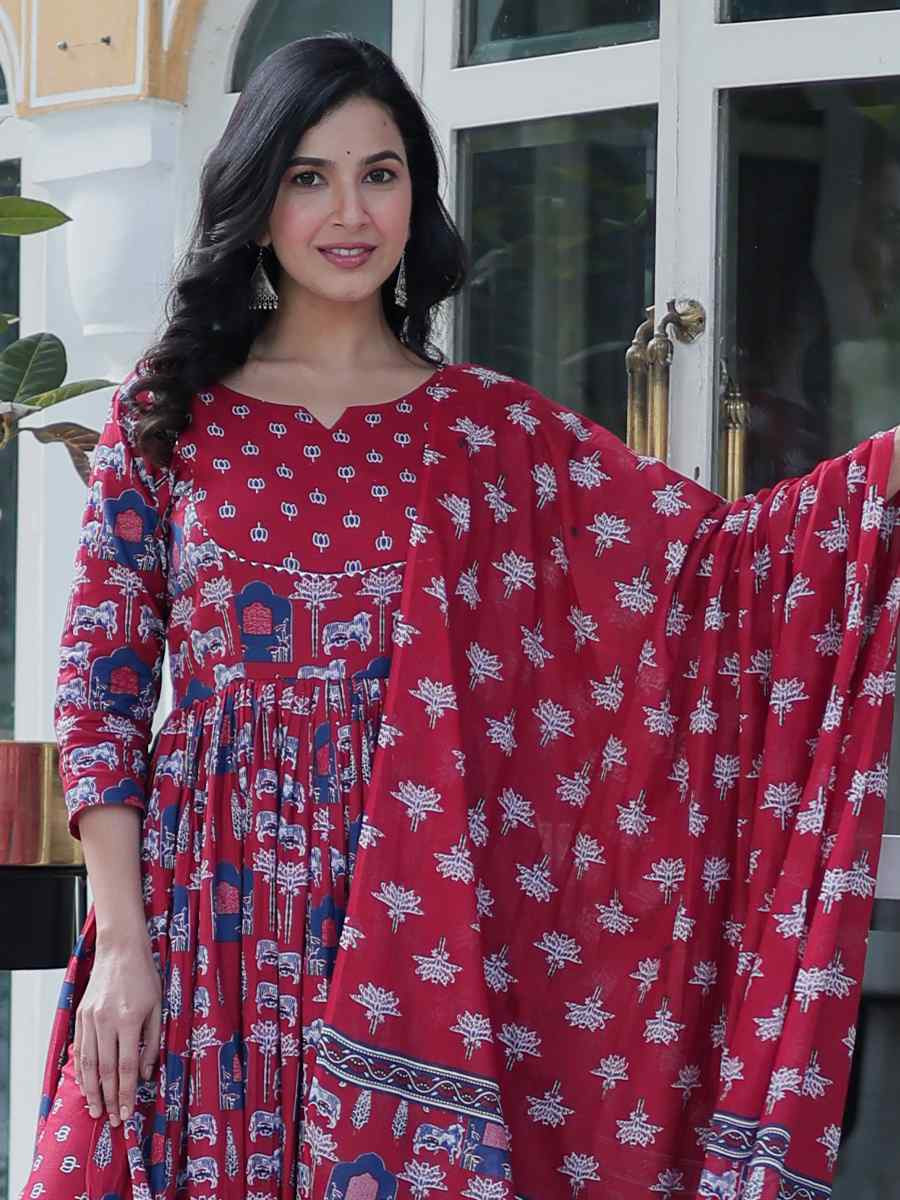 Multi Pure Cotton Printed Mehendi Wedding Ready Anarkali Salwar Kameez