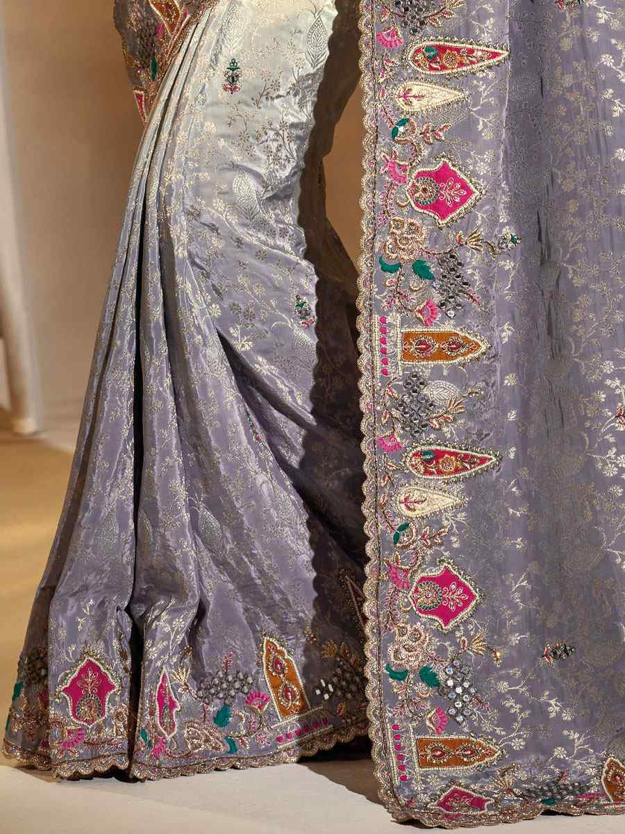 Multi Pure Crepe Embroidery Traditional Bridal Reception Festival Wedding Fancy Heavy Border Saree