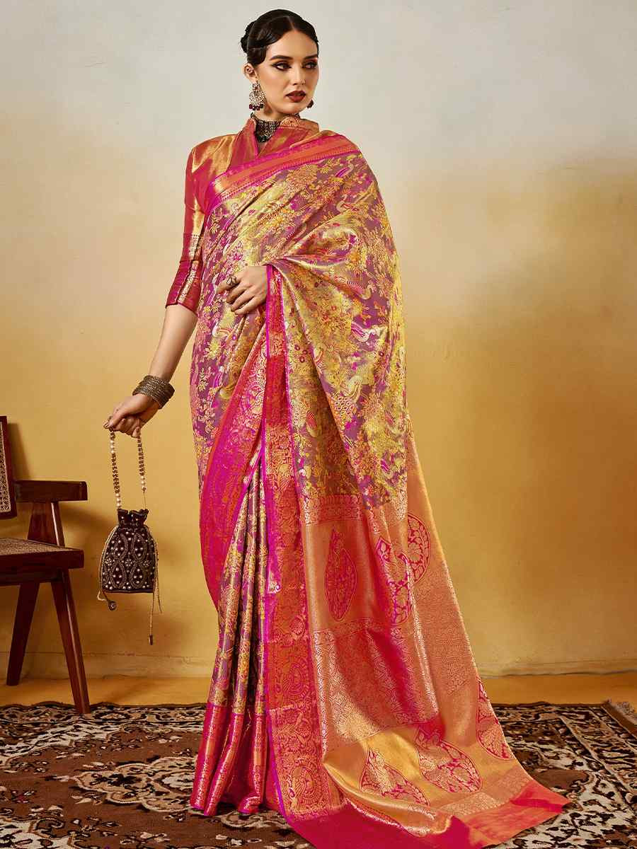 Multi Pure Dharmavarm Silk Handwoven Festival Wedding Fancy Heavy Border Saree