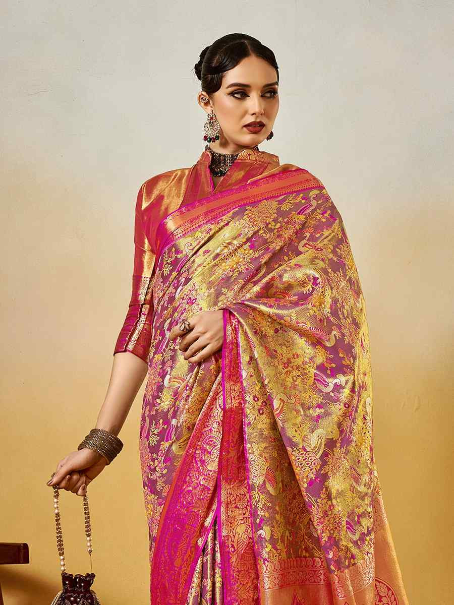 Multi Pure Dharmavarm Silk Handwoven Festival Wedding Fancy Heavy Border Saree