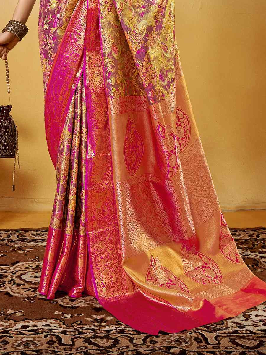 Multi Pure Dharmavarm Silk Handwoven Festival Wedding Fancy Heavy Border Saree