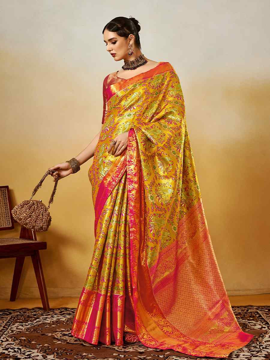 Multi Pure Dharmavarm Silk Handwoven Festival Wedding Fancy Heavy Border Saree