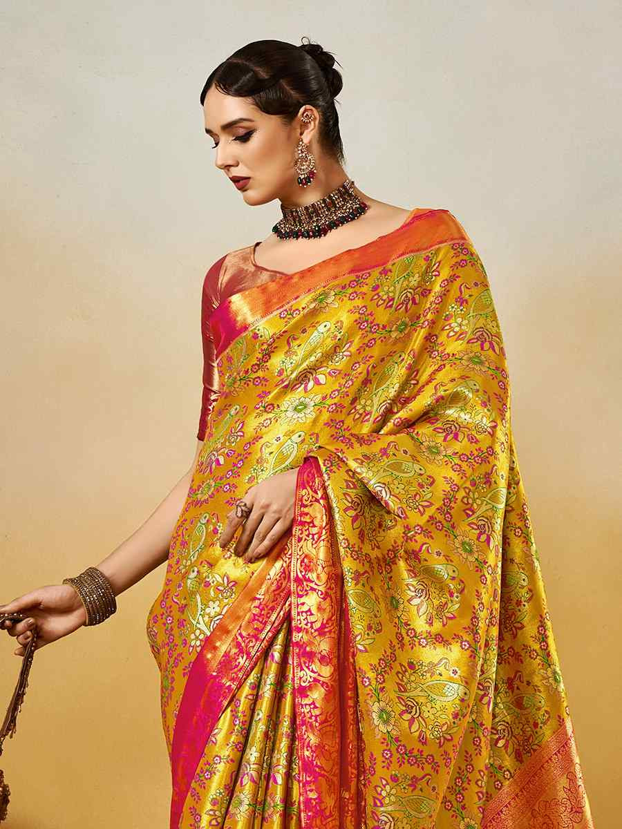 Multi Pure Dharmavarm Silk Handwoven Festival Wedding Fancy Heavy Border Saree