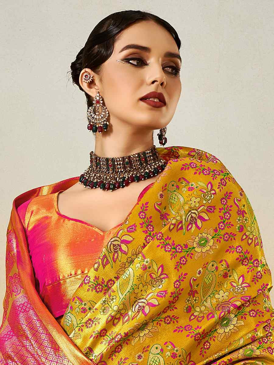 Multi Pure Dharmavarm Silk Handwoven Festival Wedding Fancy Heavy Border Saree