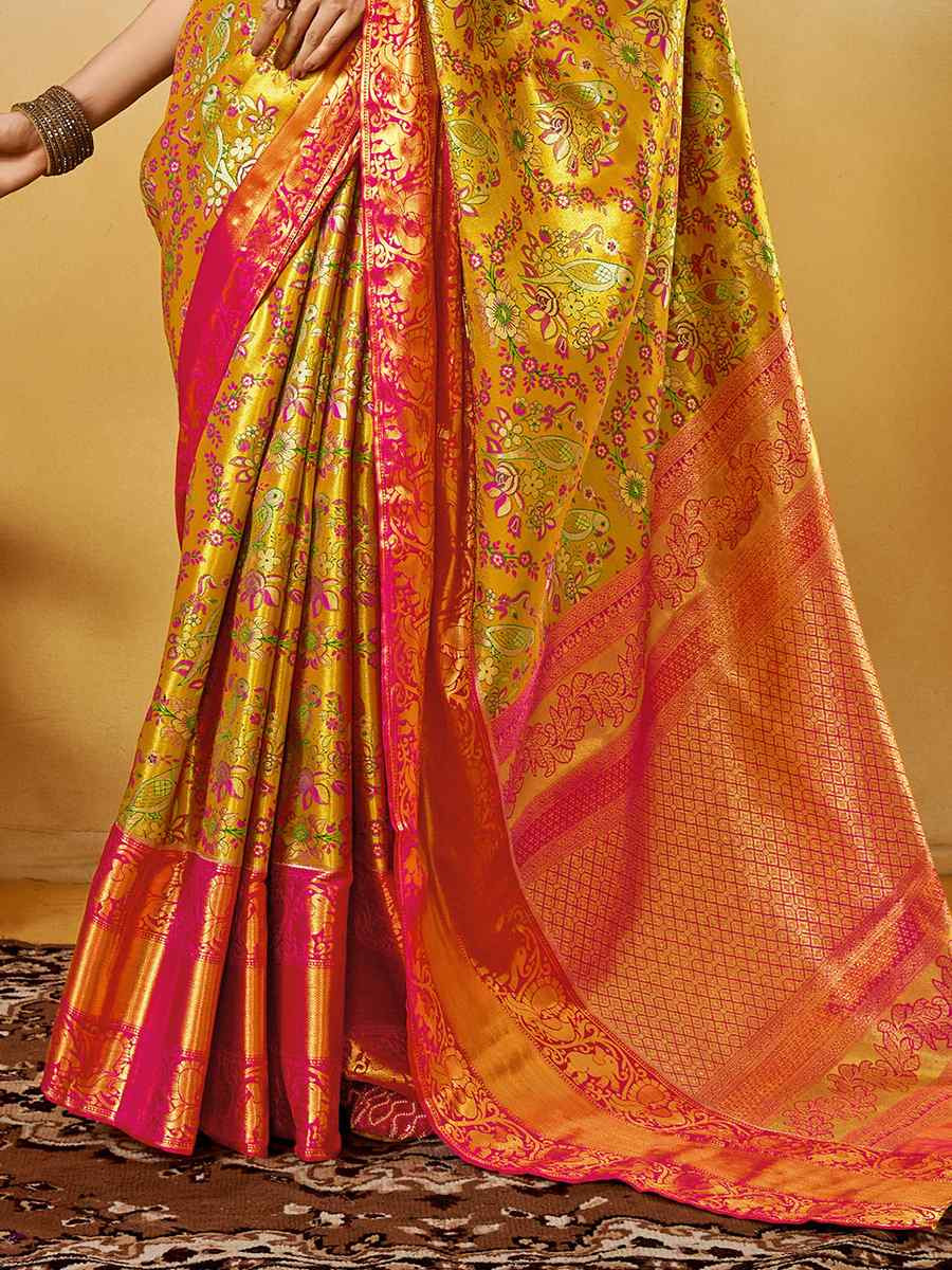 Multi Pure Dharmavarm Silk Handwoven Festival Wedding Fancy Heavy Border Saree