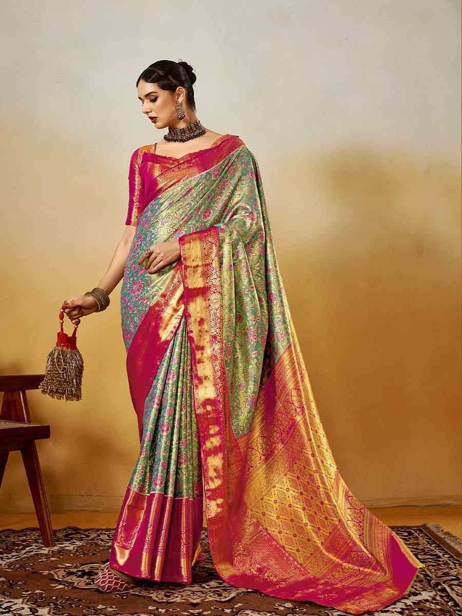 Multi Pure Dharmavarm Silk Handwoven Festival Wedding Fancy Heavy Border Saree