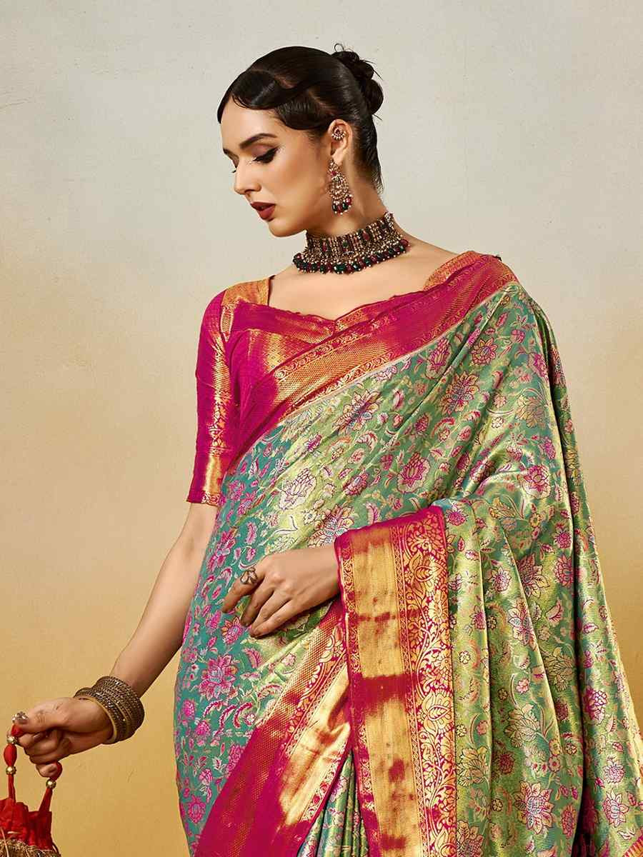 Multi Pure Dharmavarm Silk Handwoven Festival Wedding Fancy Heavy Border Saree