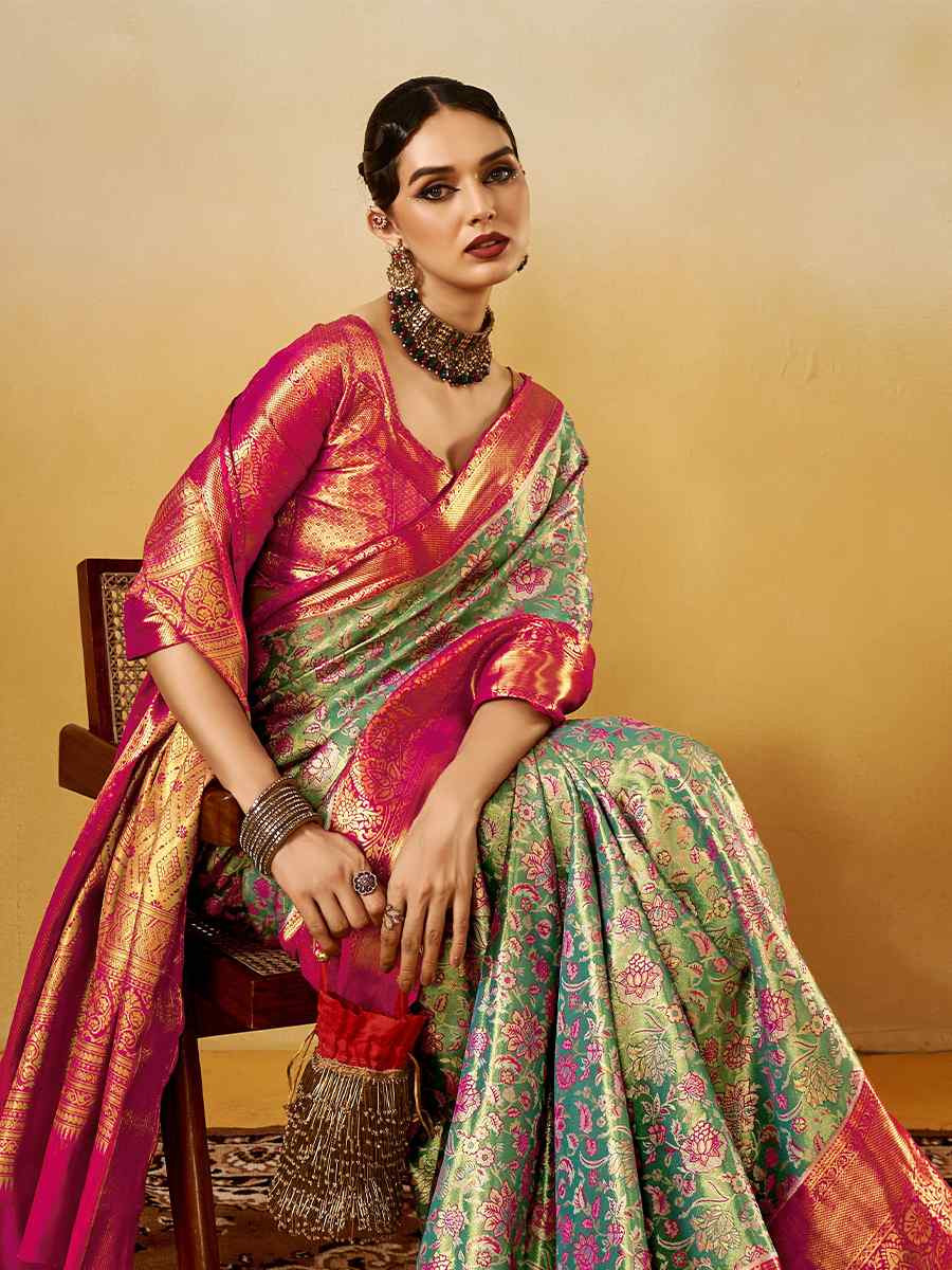 Multi Pure Dharmavarm Silk Handwoven Festival Wedding Fancy Heavy Border Saree