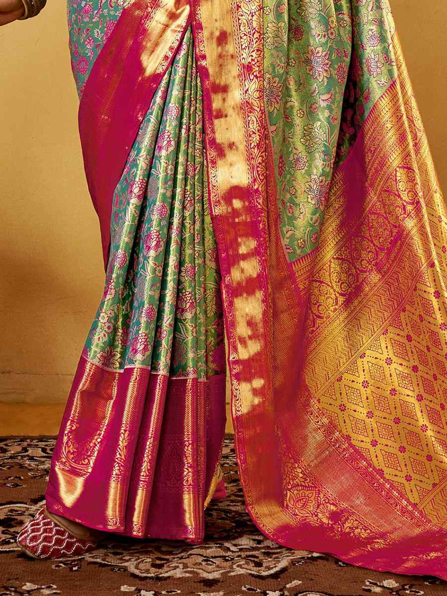 Multi Pure Dharmavarm Silk Handwoven Festival Wedding Fancy Heavy Border Saree