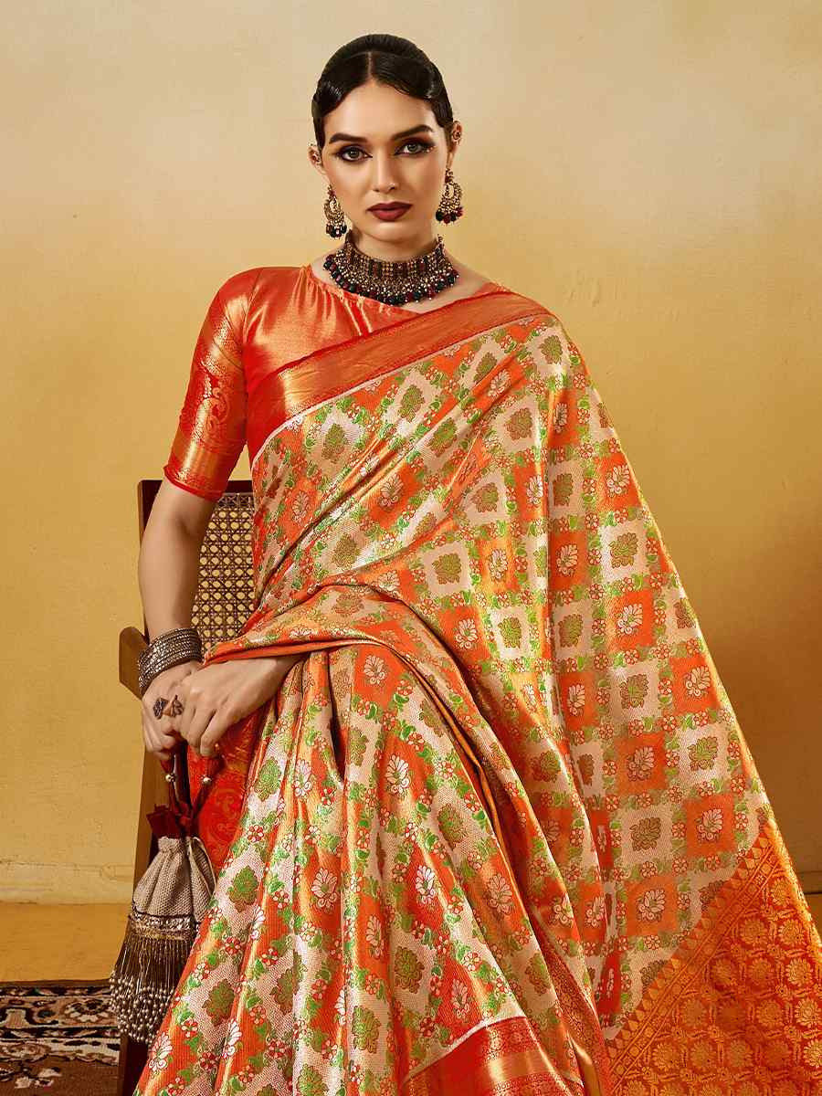 Multi Pure Dharmavarm Silk Handwoven Festival Wedding Fancy Heavy Border Saree