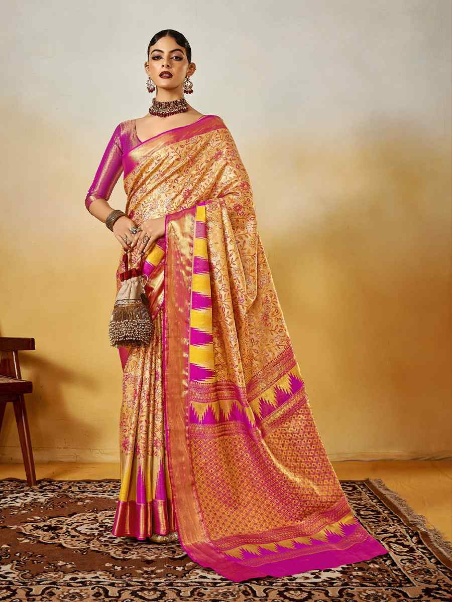Multi Pure Dharmavarm Silk Handwoven Festival Wedding Fancy Heavy Border Saree