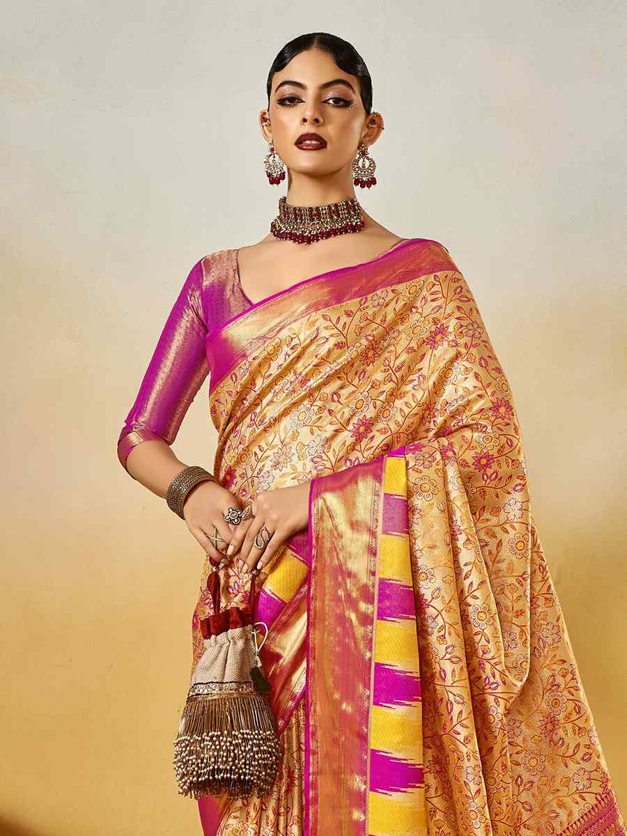Multi Pure Dharmavarm Silk Handwoven Festival Wedding Fancy Heavy Border Saree
