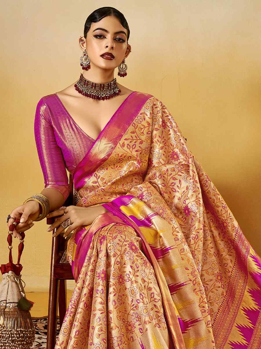 Multi Pure Dharmavarm Silk Handwoven Festival Wedding Fancy Heavy Border Saree