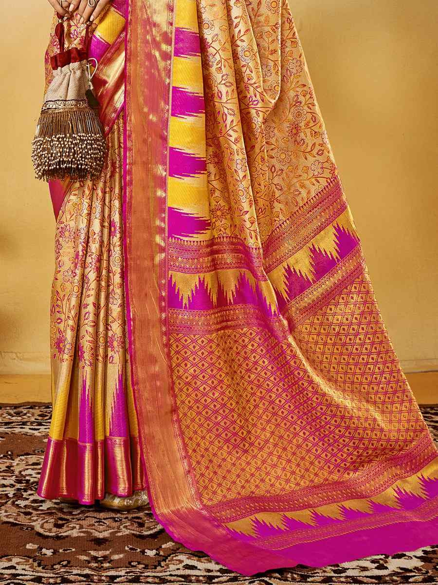 Multi Pure Dharmavarm Silk Handwoven Festival Wedding Fancy Heavy Border Saree